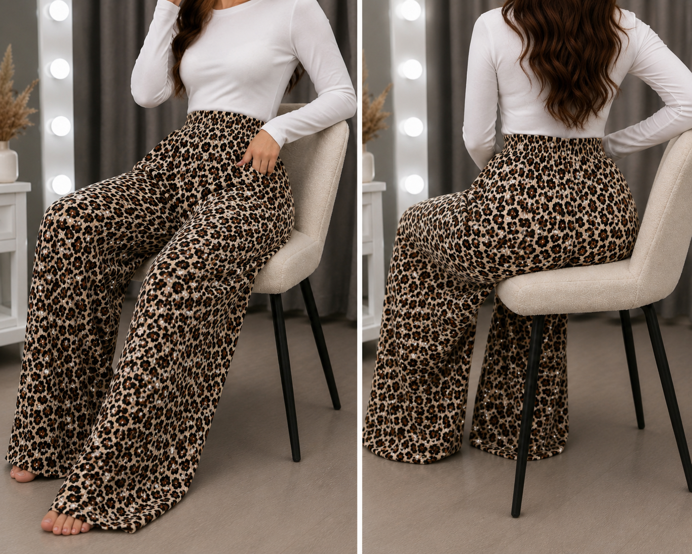 شلوار زنانه راحتی وارداتی پلنگی نگین دار